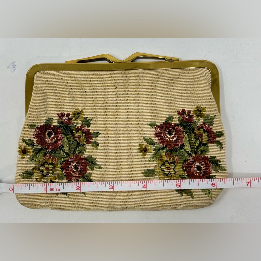 Vintage Neiman Marcus Floral Petit Point Coin Purse Bag - Picture 3 of 5